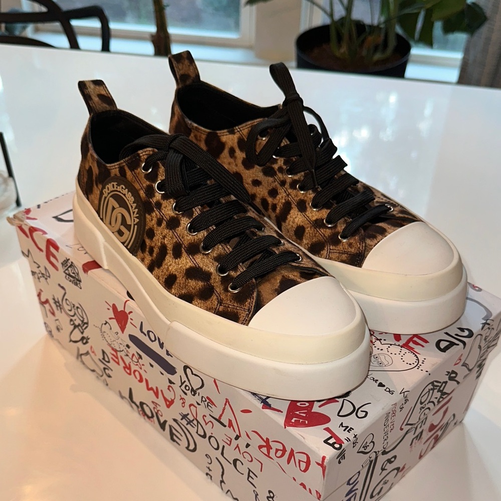 Dolce & Gabbana Leopard Print Sneakers with Black Laces
